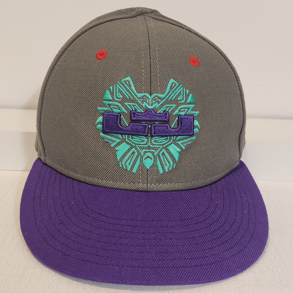 Nike True LeBron James/King James Logo Snapback (Adjustable) Hat Gray and Purple